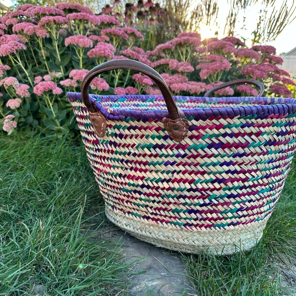 NWT french basket genuine leather straps -moroccan basket - woven bag -  bag XL - Picture 2 of 6